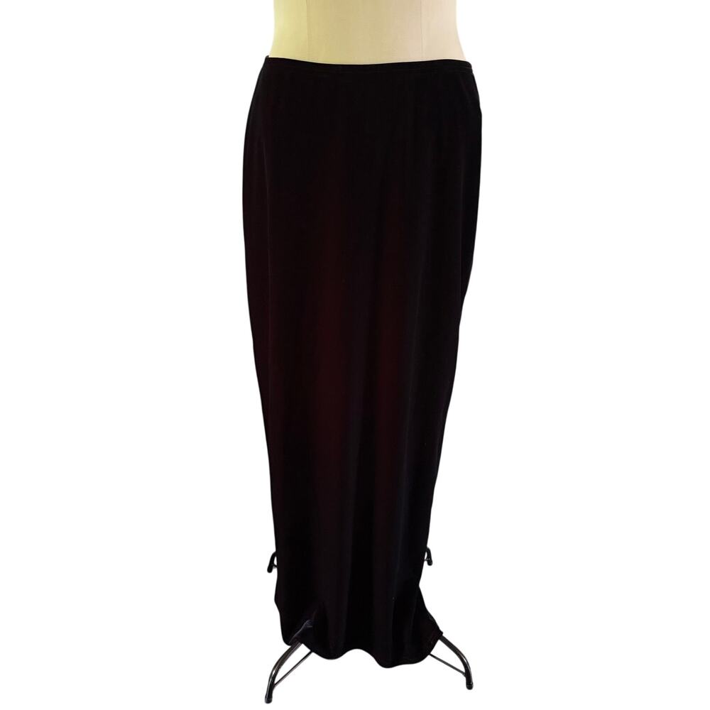 VTG Y2K 2000s Black Velvet Maxi Skirt 12 Whimsygoth Fairy Grunge Witchy Stretch